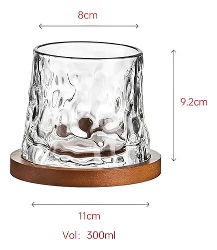 Vaso De Cristal Para Whisky Giratorio Con Base De Madera Transparente