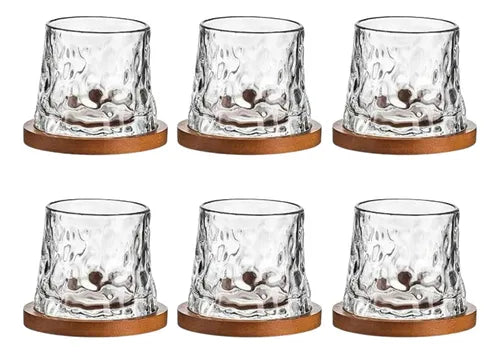 Vaso De Cristal Para Whisky Giratorio Con Base De Madera Transparente