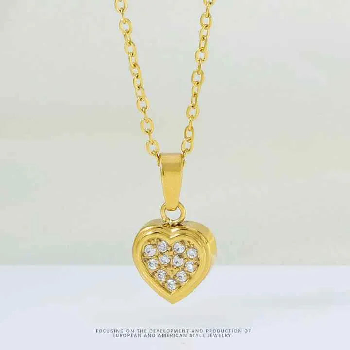 Collar Corazón Brillante Doble Capa Cadena Fina Mujer Dorado