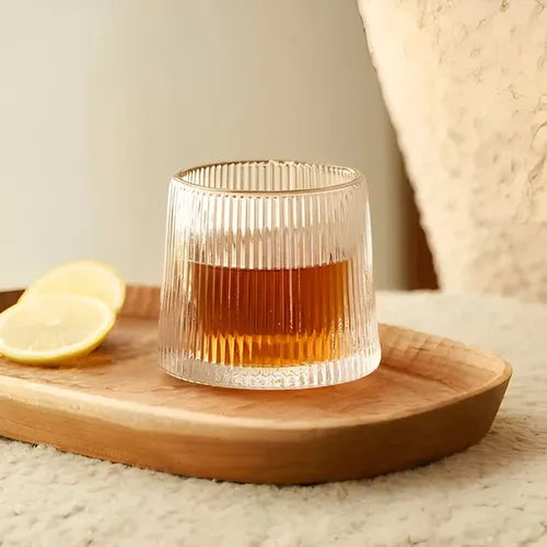 Vaso Vidrio De Whisky Giratorio Con Base De Madera Transparente