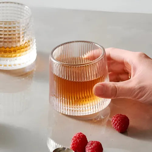 Vaso Vidrio De Whisky Giratorio Con Base De Madera Transparente