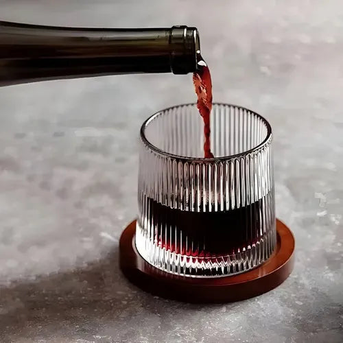 Vaso Vidrio De Whisky Giratorio Con Base De Madera Transparente