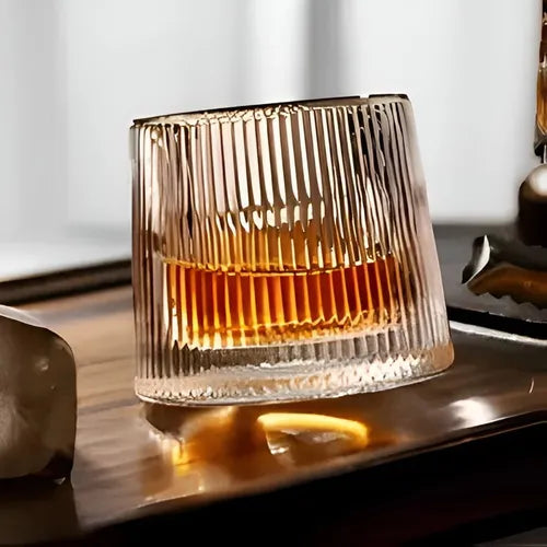 Vaso Vidrio De Whisky Giratorio Con Base De Madera Transparente