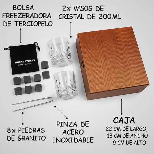 Juego De Vasos De Whisky Con Estuche 8 Rocas Regalo Premium Transparente