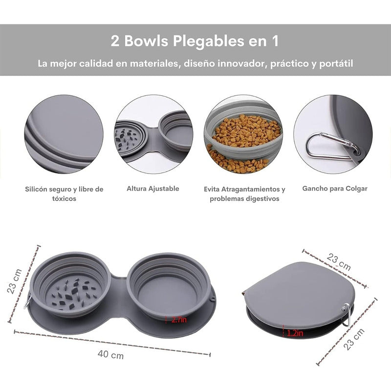 Plato Doble Plegable De Perro De Alimentación Lenta Mascotas Negro