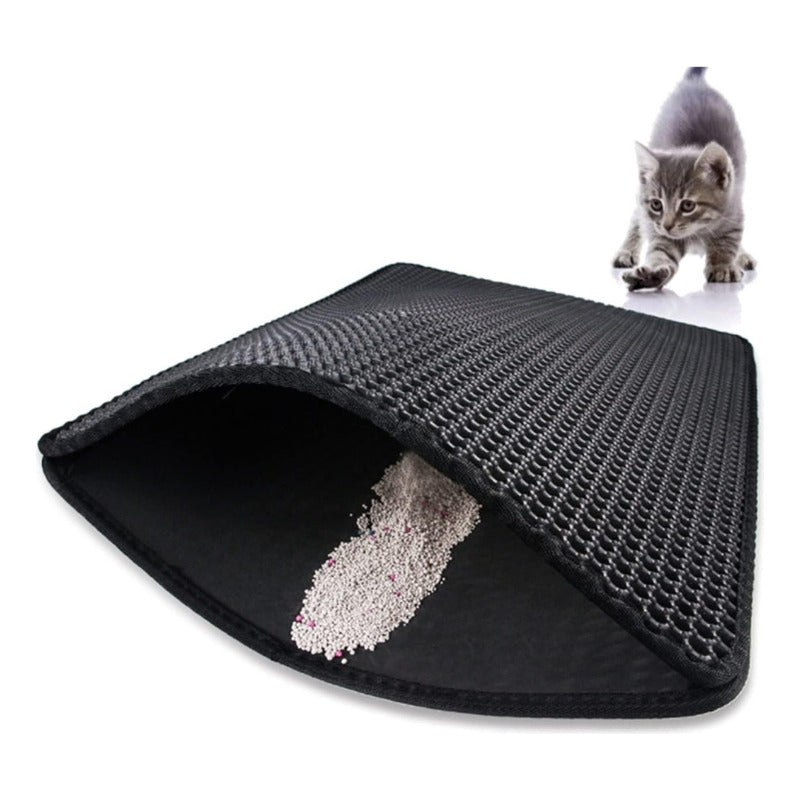 Alfombra Arenero Gato Doble Capa Impermeable Antideslizante Negro Nylon