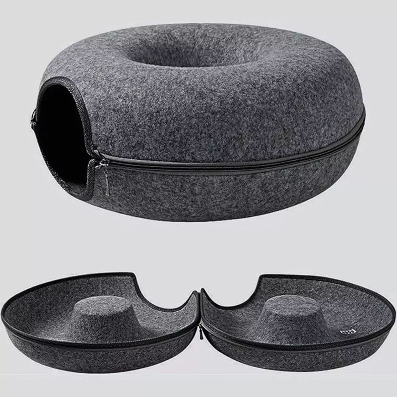 Cama Dona Para Gatos Túnel Redondo Interactiva Gris Oscuro 50cm X 20cm