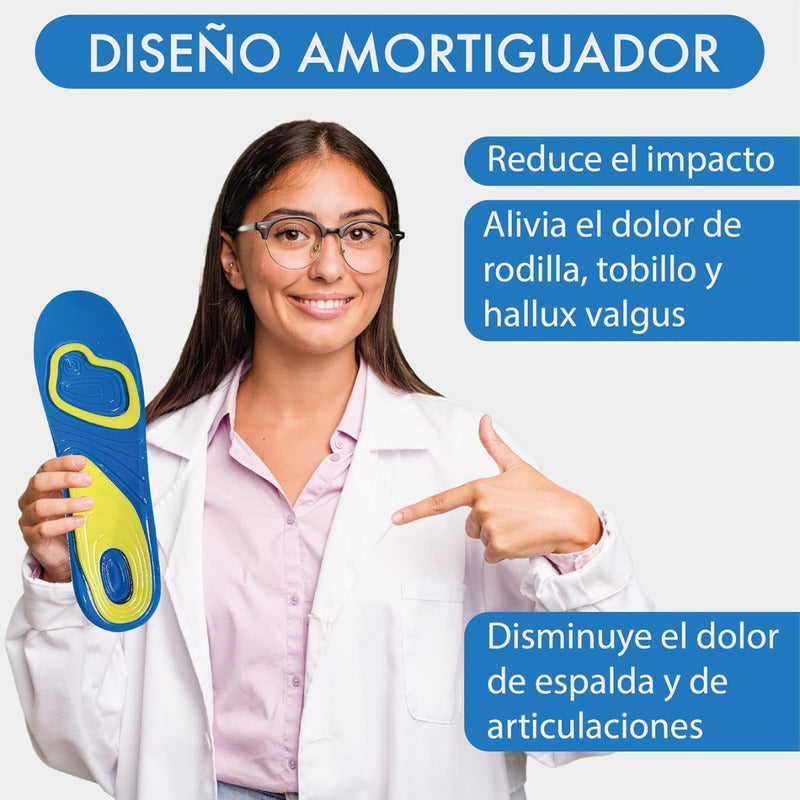 Plantillas De Descanso/deportiva Gel Recortable Baja Impacto 42 A 48 Hombre Celeste