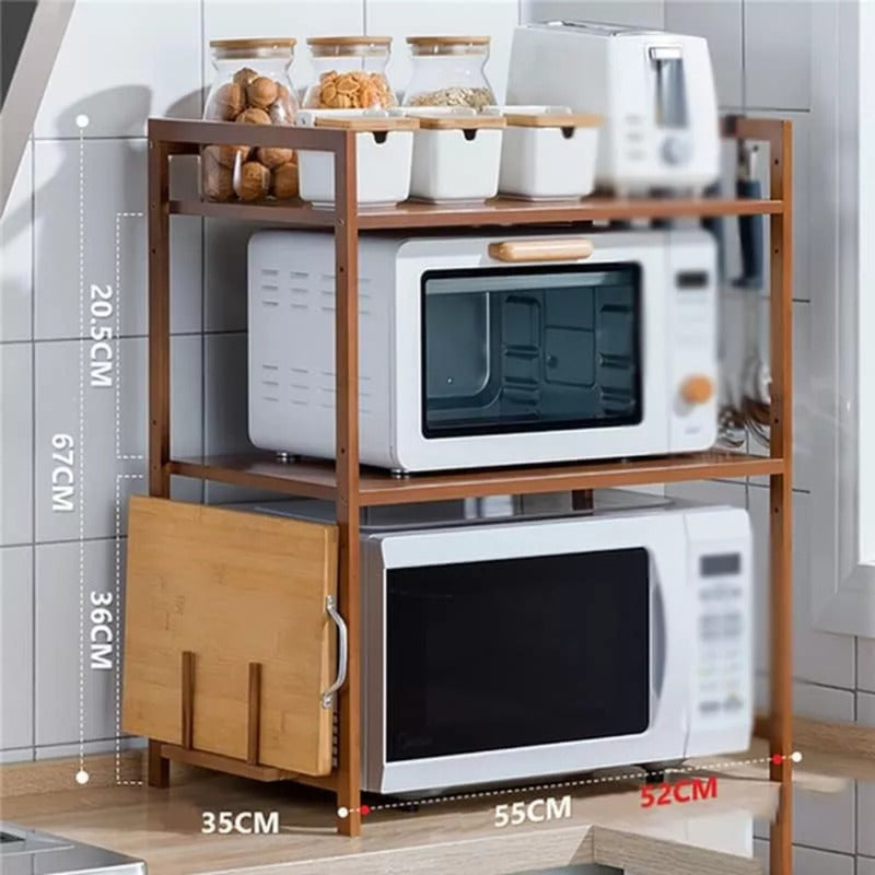 Estante Organizador Para Microondas Cocina Doble Nivel Bambu