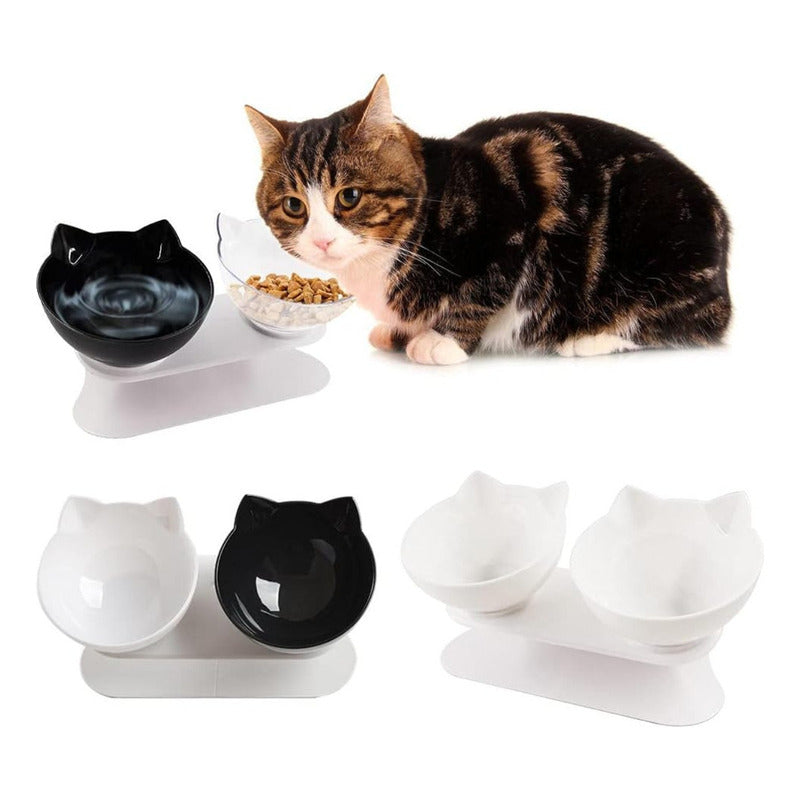 Cuencos Antideslizantes Elevados Para Gatos Y Perros Blanco Y Negro