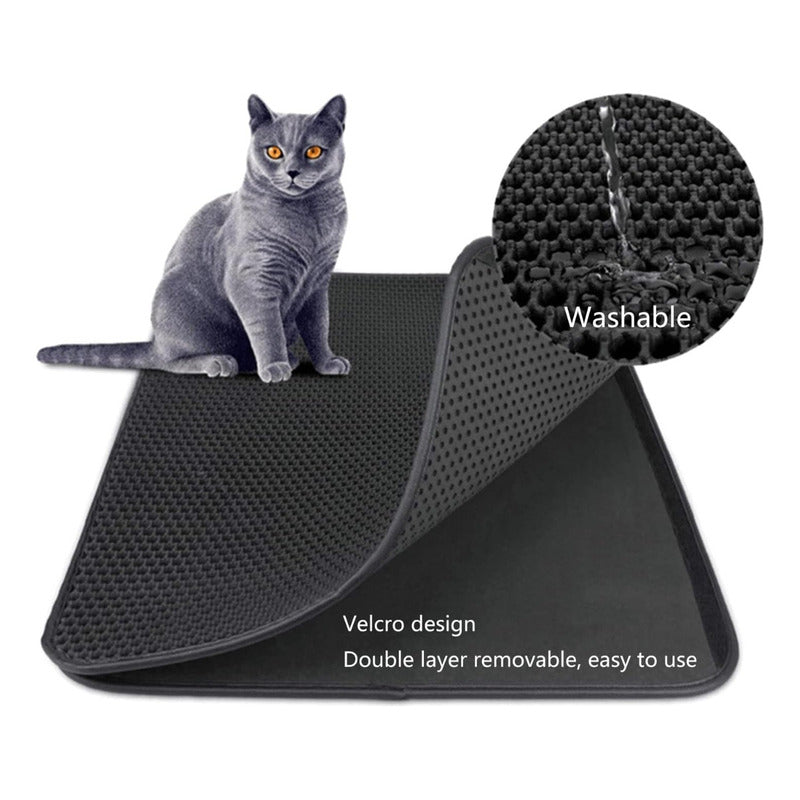 Alfombra Arenero Gato Doble Capa Impermeable Antideslizante Negro Nylon