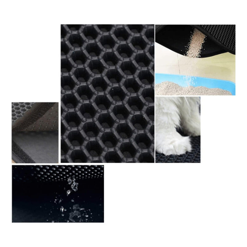 Alfombra Arenero Gato Doble Capa Impermeable Antideslizante Negro Nylon