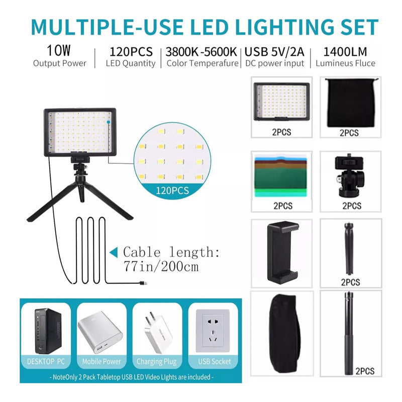 Kit Luz Led Usb Doble Con Filtro De Color Para Grabar Vídeos