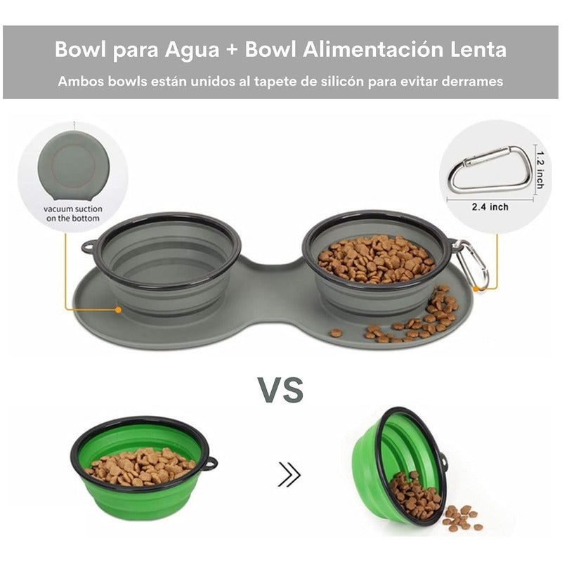 Plato Doble Plegable De Perro De Alimentación Lenta Mascotas Negro