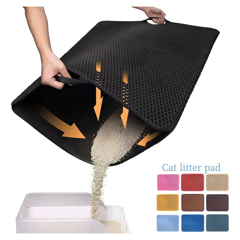 Alfombra Arenero Gato Doble Capa Impermeable Antideslizante Negro Nylon