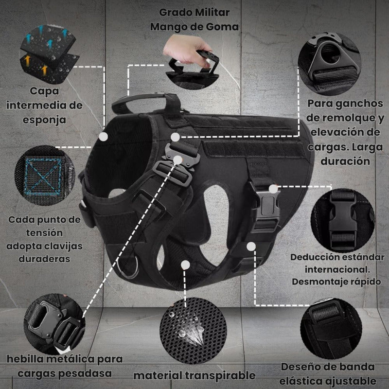 Arnés Táctico Para Perros Negro