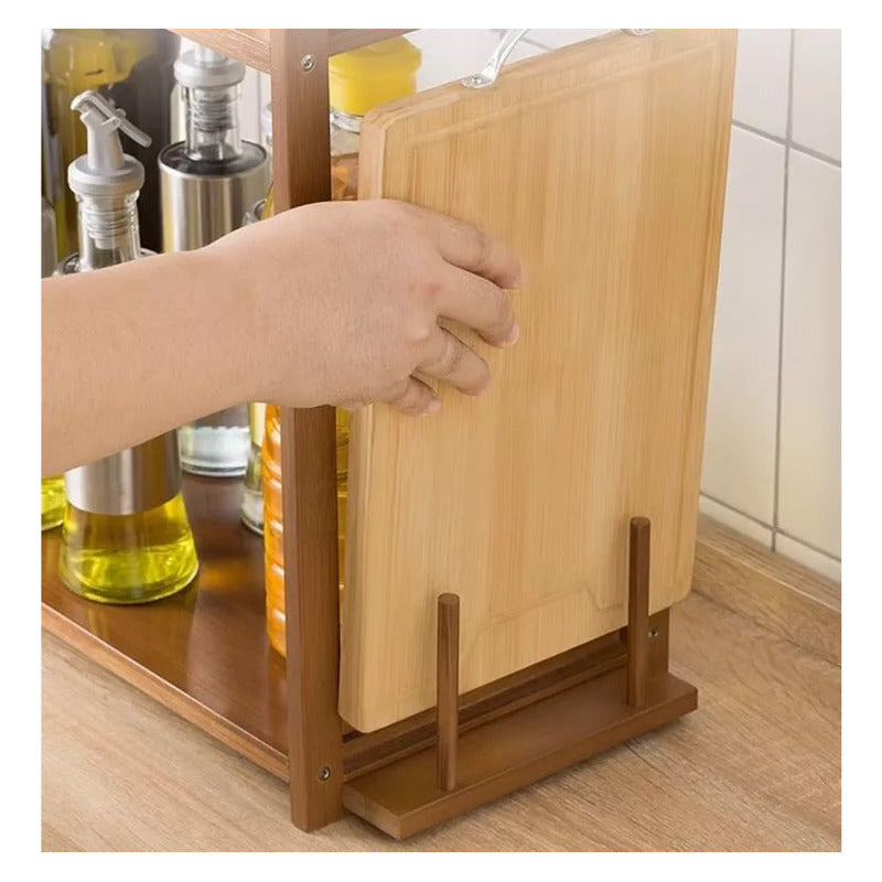Estante Organizador Para Microondas Cocina Doble Nivel Bambu