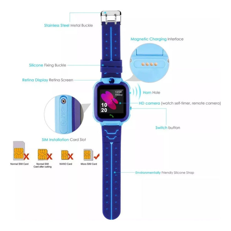 Reloj Smart Watch Niños, Reloj Gps, Reloj Inteligente Cámara Celeste Celeste Celeste