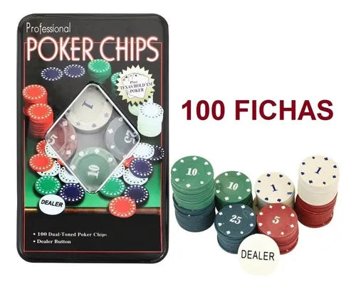 Set De Poker Texas Holdem Con 100 Fichas Numeradas Y Caja