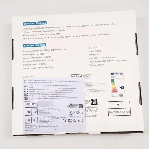 Caja De Luz Fotográfica Puluz 25cm Portátil Con Luz Usb