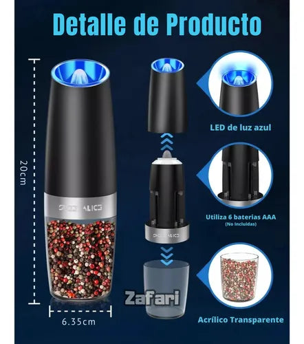 Molinillo Eléctrico Recargable Con Led Para Sal Y Pimienta
