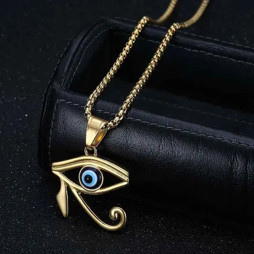 Collar Ojo De Horus Egipcio Acero Dije Protección Moda Dorado