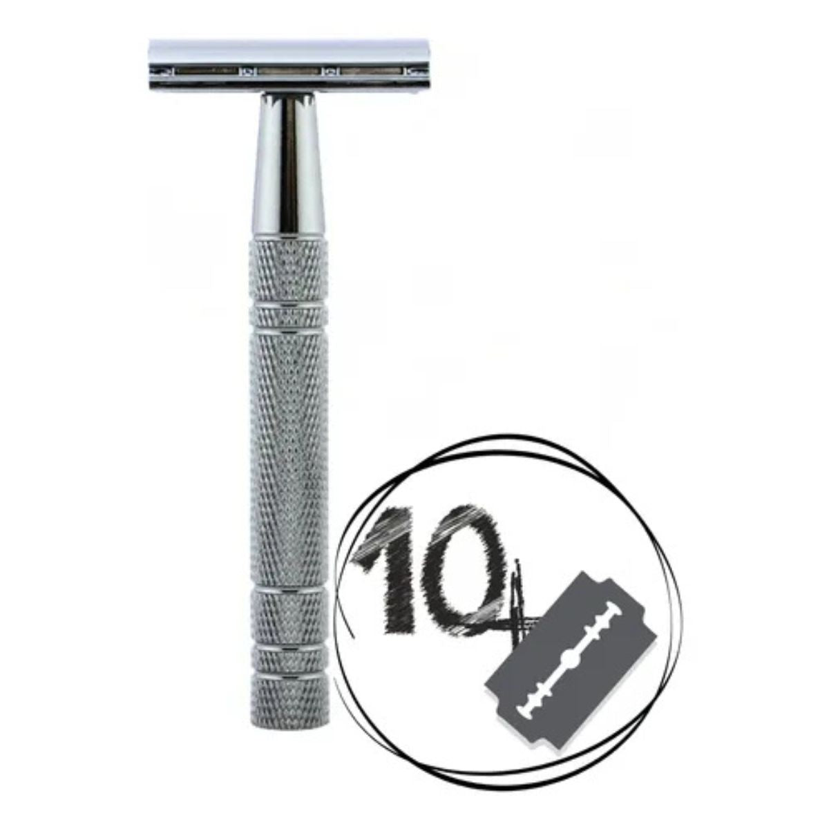 Afeitadora Clásica Barbero +10 Cuchillas Acero Inoxidable