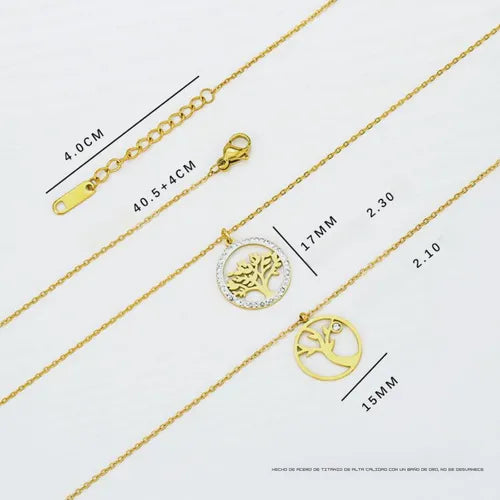 Colgante Árbol De La Vida Dorado Mujer Acero Y Circón Modern