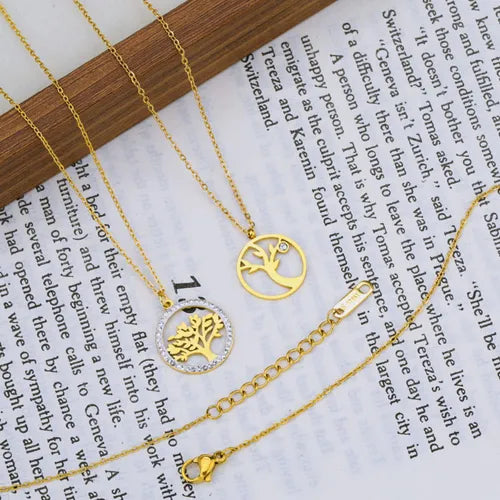 Colgante Árbol De La Vida Dorado Mujer Acero Y Circón Modern