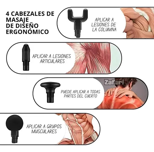 Pistola Masajeadora Para Cuerpo Fascial Con 4 Cabezales