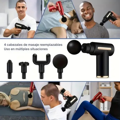Pistola Masajeadora Para Cuerpo Fascial Con 4 Cabezales