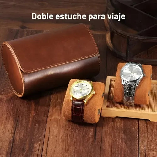 Estuche Para 2 Relojes De Cuero, Clásico, Funda Para Viaje Cuero