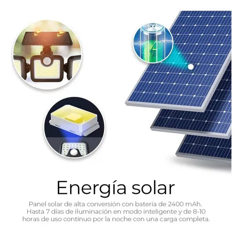 Luz Solar Exterior Con Sensor De Movimiento 3 Cabezales Negro