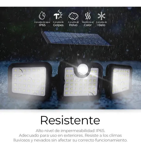 Luz Solar Exterior Con Sensor De Movimiento 3 Cabezales Negro