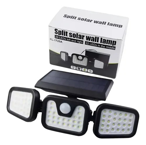 Luz Solar Exterior Con Sensor De Movimiento 3 Cabezales Negro