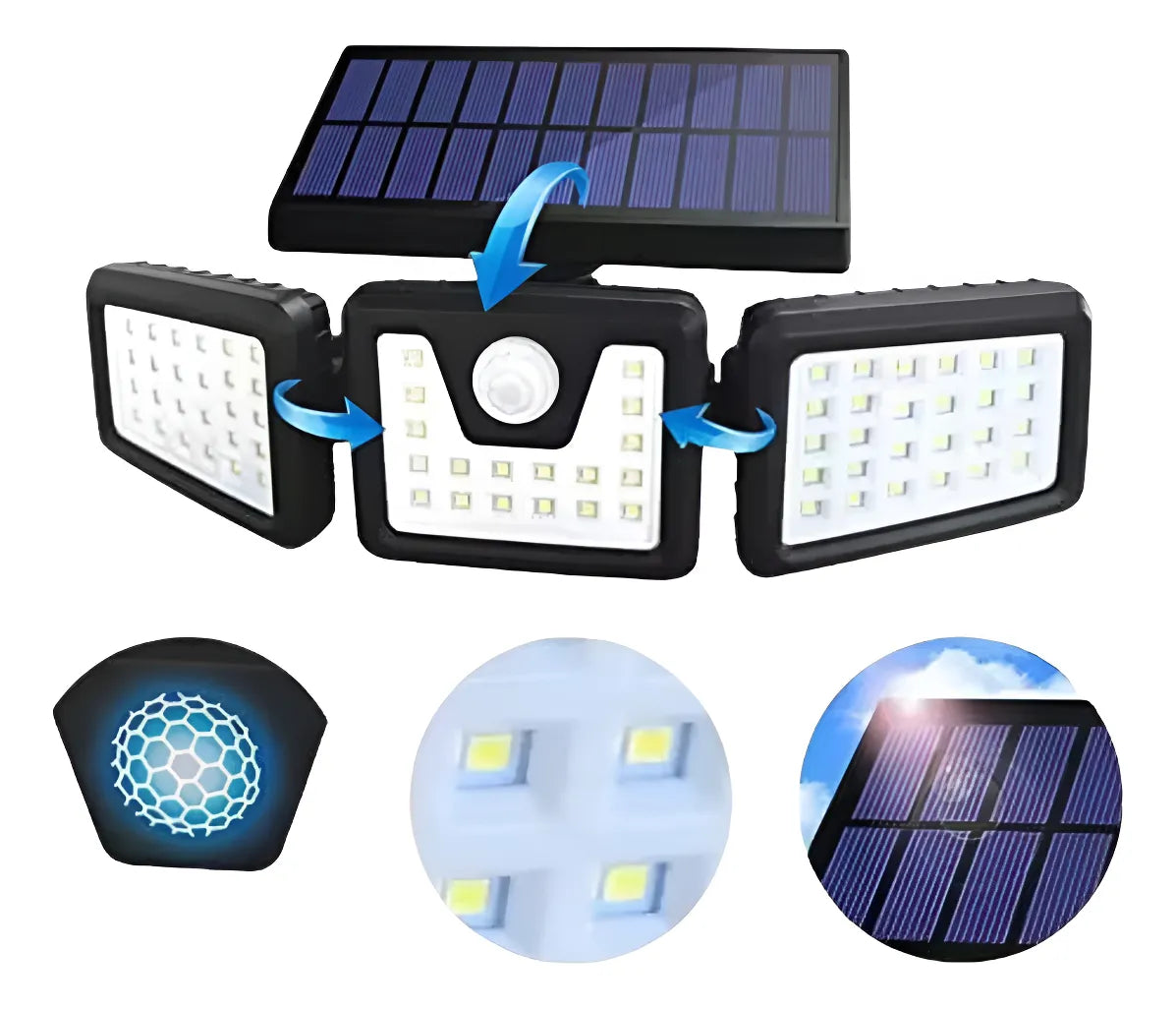 Luz Solar Exterior Con Sensor De Movimiento 3 Cabezales Negro