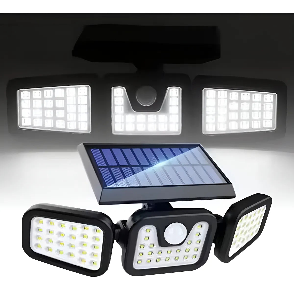 Luz Solar Exterior Con Sensor De Movimiento 3 Cabezales Negro