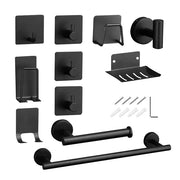 Set de baño completo 11 piezas | Accesorios de acero inoxidable en negro mate