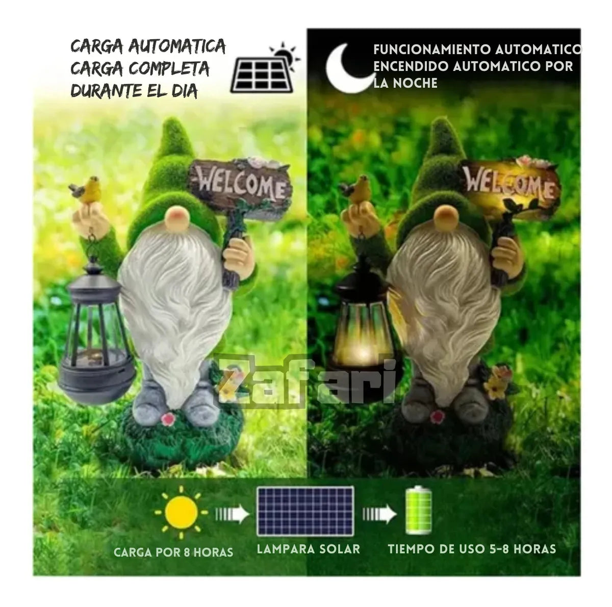 Estatua De Gnomo De Jardín, Figura De Resina Con Luz Solar