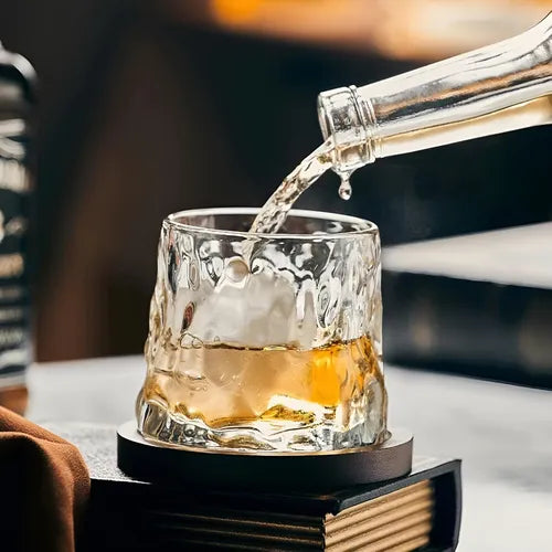 Vaso De Cristal Para Whisky Giratorio Con Base De Madera Transparente