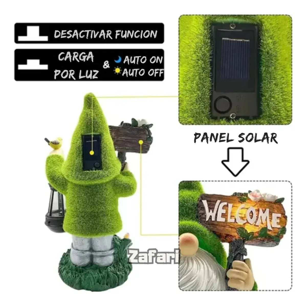 Estatua De Gnomo De Jardín, Figura De Resina Con Luz Solar