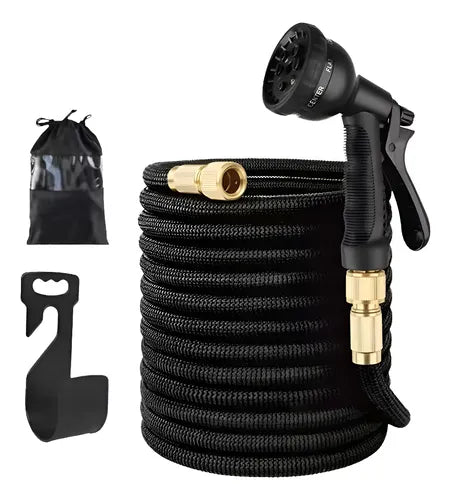 Manguera De Riego Extensible + Pistola Jardín Multifunción Negro