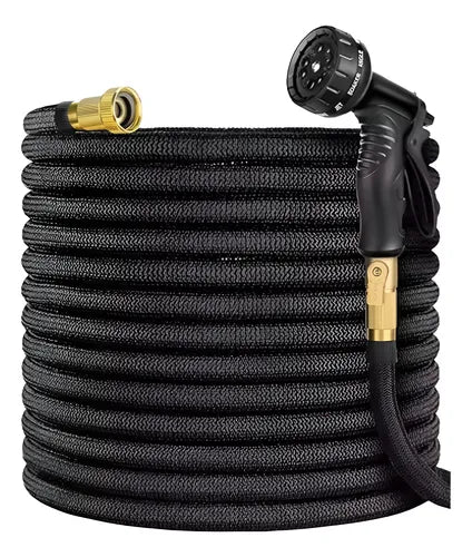 Manguera De Riego Extensible + Pistola Jardín Multifunción Negro