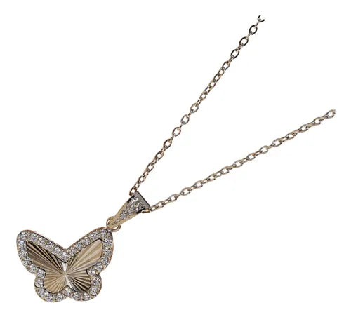 Collar Mariposa Y Flor En Acero Inoxidable Elegante Y Único