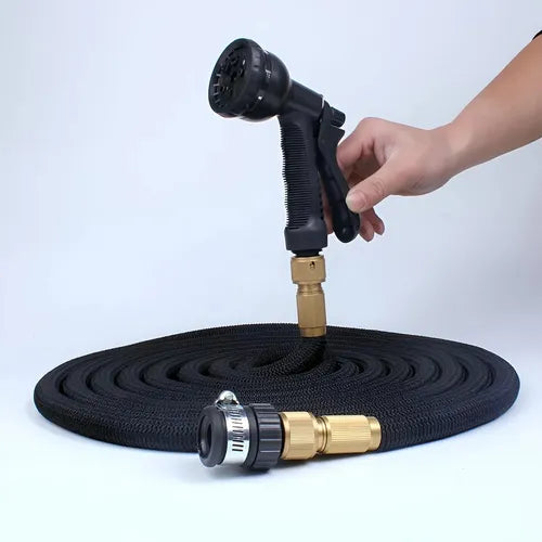 Manguera De Riego Extensible + Pistola Jardín Multifunción Negro