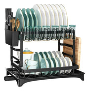 Escurridor Seca Platos Organizador 2 Niveles Drenaje Cocina Negro