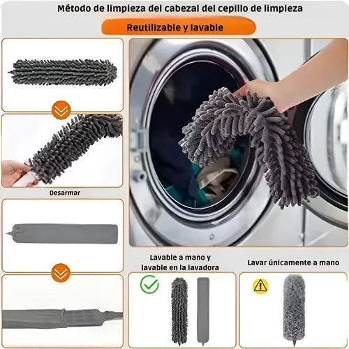 Plumero Extensible Microfibra Para Limpieza 2,5 Mts 3 En 1 Gris Oscuro