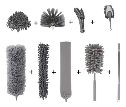 Plumero Extensible Microfibra Para Limpieza 2,5 Mts 3 En 1 Gris Oscuro