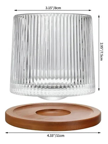 Vaso Vidrio De Whisky Giratorio Con Base De Madera Transparente