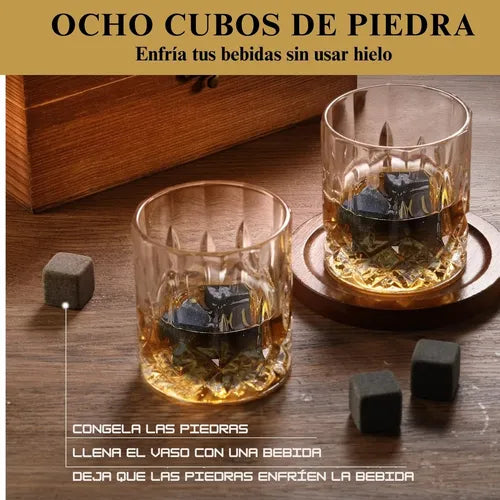 Juego De Vasos De Whisky Con Estuche 8 Rocas Regalo Premium Transparente